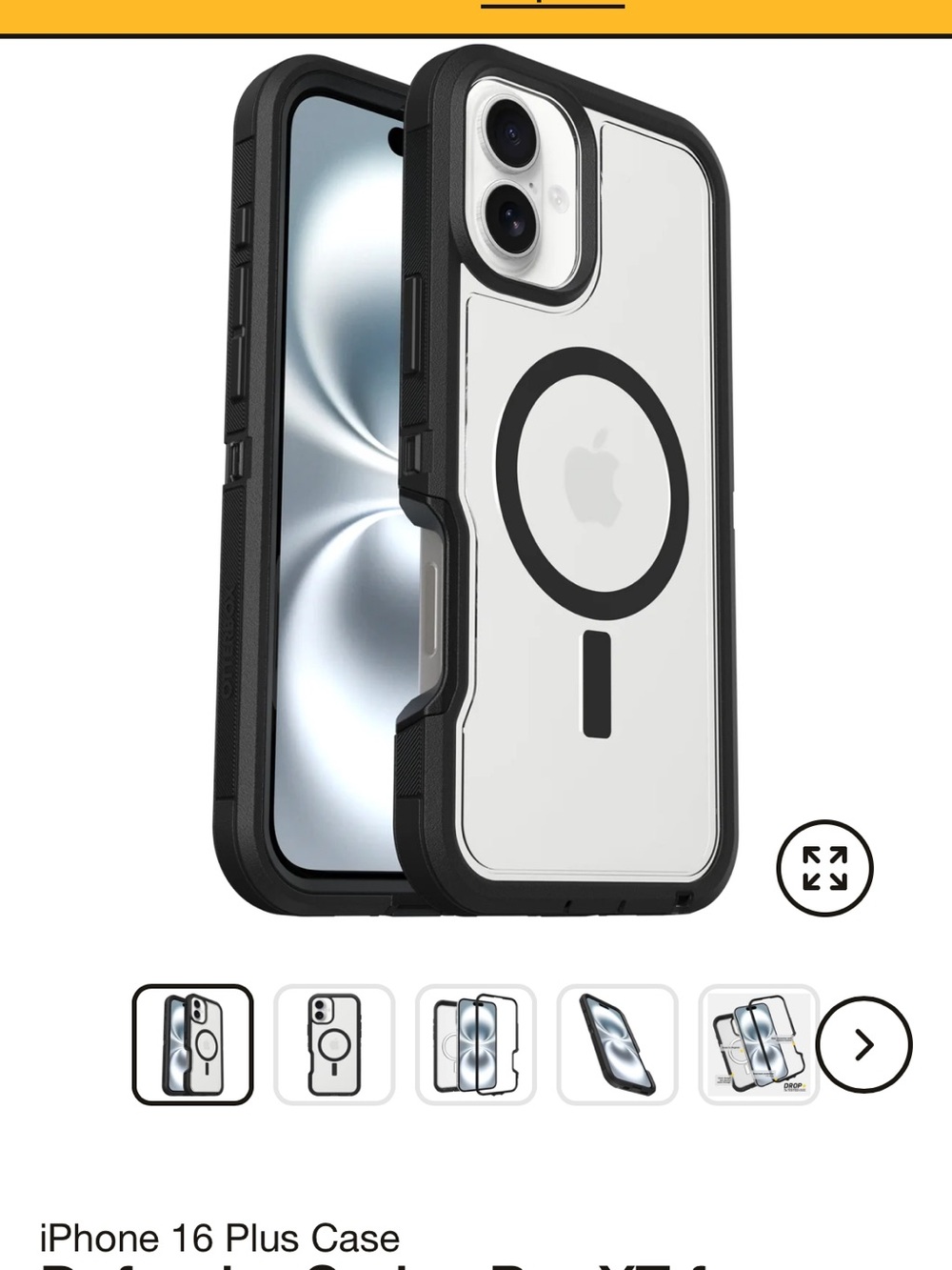 OtterBox Defender Pro XT Clear and Black Case for iPhone 16 Plus